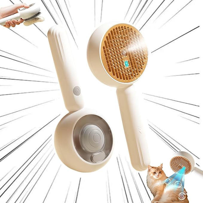 Cat steam brush for indoor cats features blue light technology,combining a dog steam brushes,ideal for the pets steam brushes for dogs and cats,and pet spray hair removal comb user BROWN