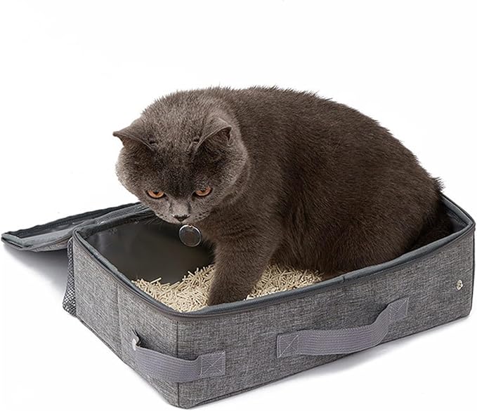 Cat Travel Litter Box, Portable Collapsible Litter Box with Lid, Small Pet Litter Box Leak Proof Litter Carrier for Cat (Square)