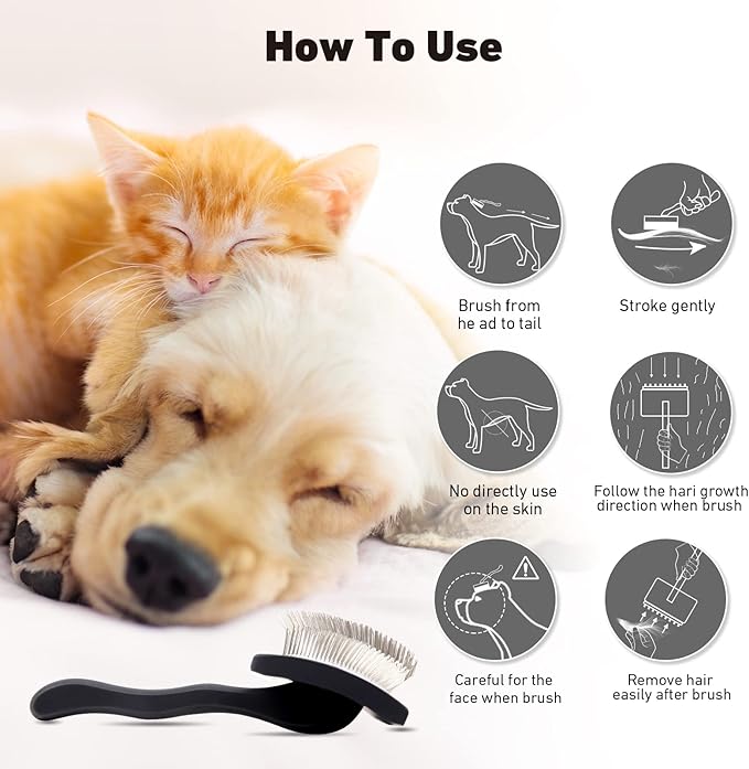 Dog Slicker Brush for Shedding and Grooming Medium or Long Haired Cats, Extra Long & Soft Pin Slicker Brush for Removes Loose Hair, Tangles, Knots, Undercoat, Free Pet Comb, Large Black