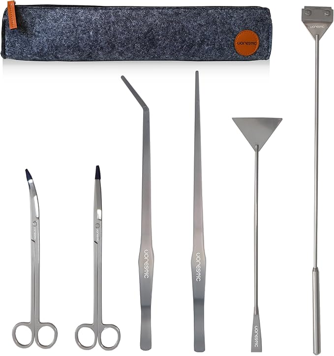 6Pcs Aquascape Tools, Terrarium Tools, Aquarium Kit with Stainless Steel Aquarium Tweezers Extra Long, Aquarium Scissors, Algae Scraper, and Spatula - Aquascaping Tools Set for Maintenance