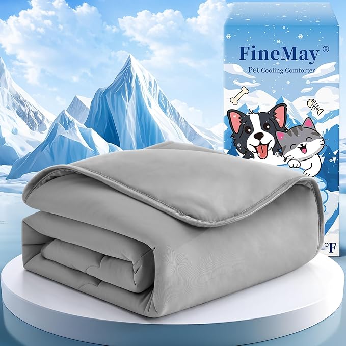 Cooling Blanket for Dogs, Lightweight & Durable Dog Cooling Mat, Q-MAX>0.45 Soft Breathable Pets Comforter for Couch, Bed & Car Essential - Light Grey 30x40 Inches