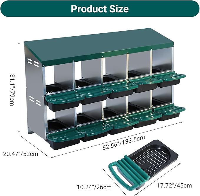 Chicken Nesting Box, 10 Hole 2 Layer Hen Nest Boxes, Roll Away Eggs Laying Boxes,Cleanable Pull Out Hen Roosting Boxes