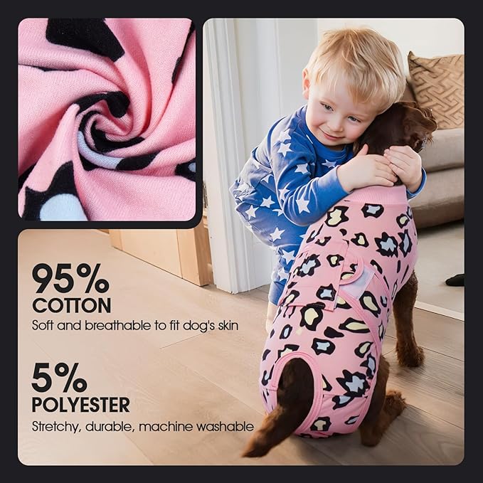 FUAMEY Recovery Suit for Dogs After Surgery,Soft Breathable Dog Bodysuit E-Collar & Cone Alternative Surgical Suit,Male Female Dog Neuter Spay Suits Anti Licking Wounds Onesie Pink Leopard M