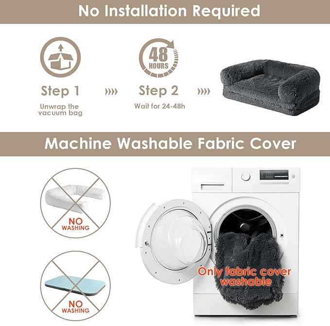 EHEYCIGA Human Dog Bed for Kids, Foldable XXL Dog Bed, Faux Fur Fluffy Pet Couch Bed, Orthopedic Calming Memory Foam Big Pet Bed, Washable Pet Sofa Bed with Non-Slip Bottom, Dark Grey, 54"x38"x7.5"