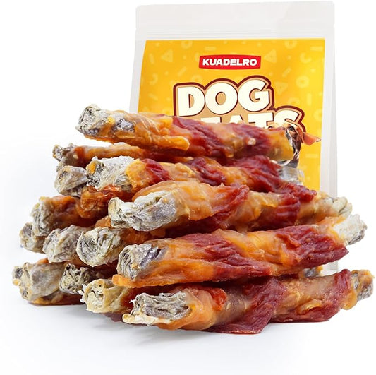 Chicken Duck Wrapped Cod Skin Sticks Dog Treats, Rawhide Free Dog Chews Long Lasting HealthTeeth Training Treats for Medium and Large Breed 10.58oz/12-14pcs