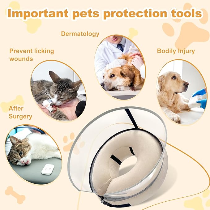 Dog Cone Collar with Enhanced Anti-Licking, Inflatable Dog Cone After Surgery, Adjustable Size with Soft Padding for Small Medium Large Dogs - Pale Yellow/M+