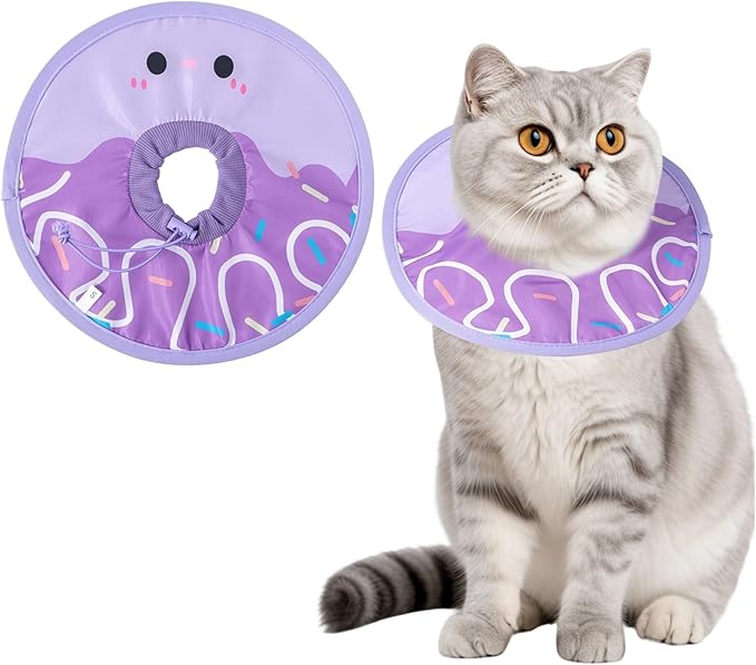 Cat Recovery Collar Lightweight Soft Cats Cone Cute Donut Shape Adjustable Fasteners Waterproof Pet Collar After Surgery to Prevent Licking for Kitten and Puppy (Purple, Small)