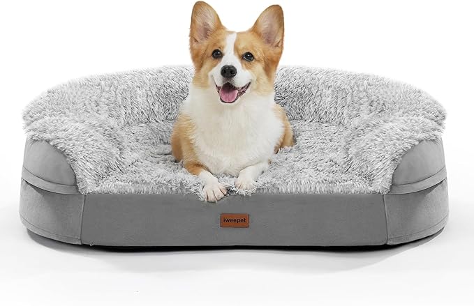 3.7 inch Thickened Orthopedic Dog Beds for Medium Dogs, Supportive Dog Sofa Bed with 28D Egg-Crate Foam, Removable Washable Plush Cover, Waterproof Lining, Half-Round Design for Puppy,Senior Dog