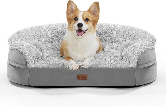 3.7 inch Thickened Orthopedic Dog Beds for Medium Dogs, Supportive Dog Sofa Bed with 28D Egg-Crate Foam, Removable Washable Plush Cover, Waterproof Lining, Half-Round Design for Puppy,Senior Dog