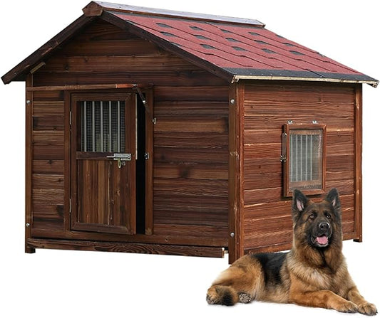 Extra Large Wooden Dog House Outdoor, Waterproof Heavy Duty Dog House Outside with Door and Adjustable Window, Large Outdoor Pet Kennel, 6XL