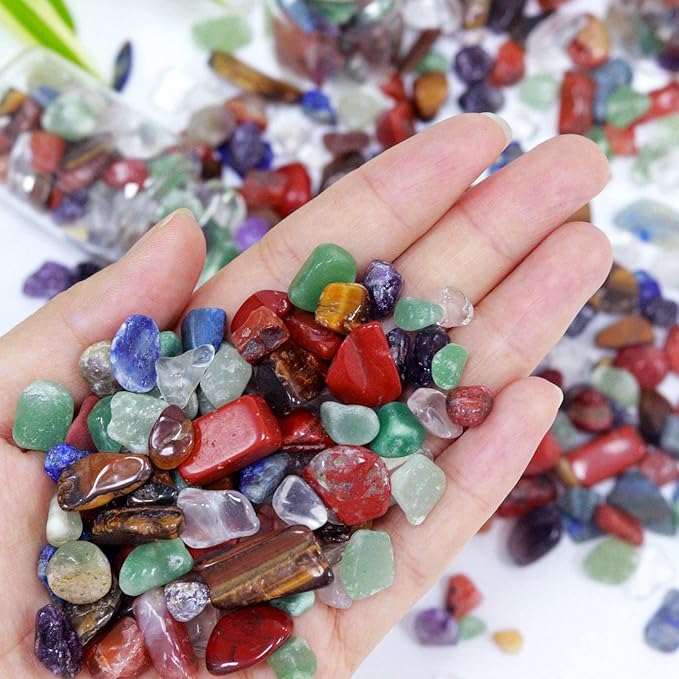7Chakra Aquarium Gravel Rocks Natural Tumbled Healing Crystal Chips Bulk Gemstones Tumbled Crushed Stones for Fountain Vase Filler Planters Decorative Fish Tank Potted Reiki Energy Balancing 0.44lb