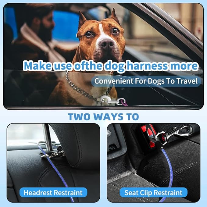 Dog Seat Belt Harness for Car,Dog Seatbelt of Coated Wire Leash Safety Restraint,No Chew Tether Cable Vehicle,Double Clips & Latch(Blue, 32 inch/80 CM)