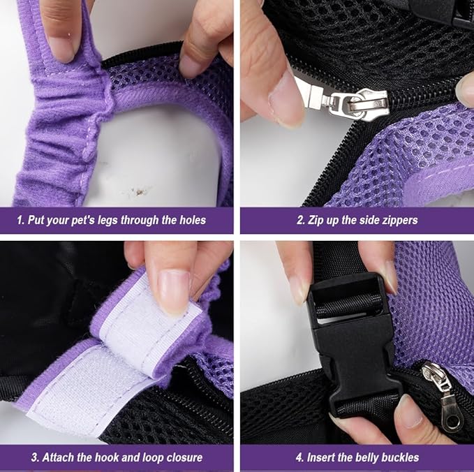 FEimaX Dog Carrier Backpack Pet Legs Out Front Cat Travel Bag, Adjustable Puppy Backpacks Carriers Hands-Free for Small Medium Dogs Cats Hiking Traveling Camping Daily Walking (Medium, Purple)