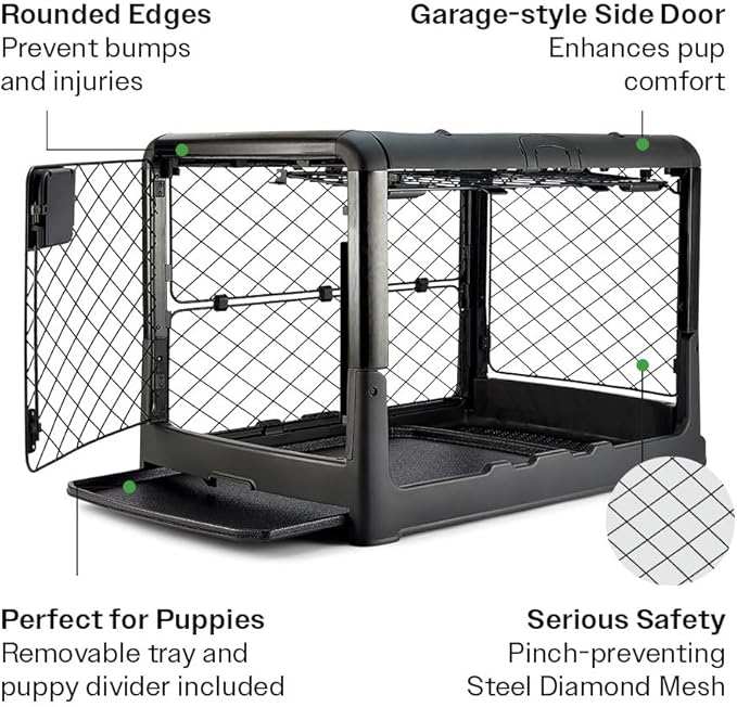 DIGGS Revol Collapsible Dog Crate with Wheels - Premium Portable Dog Crate - Safe, Stylish, and Convenient Indoor Kennel (Charcoal, Medium)
