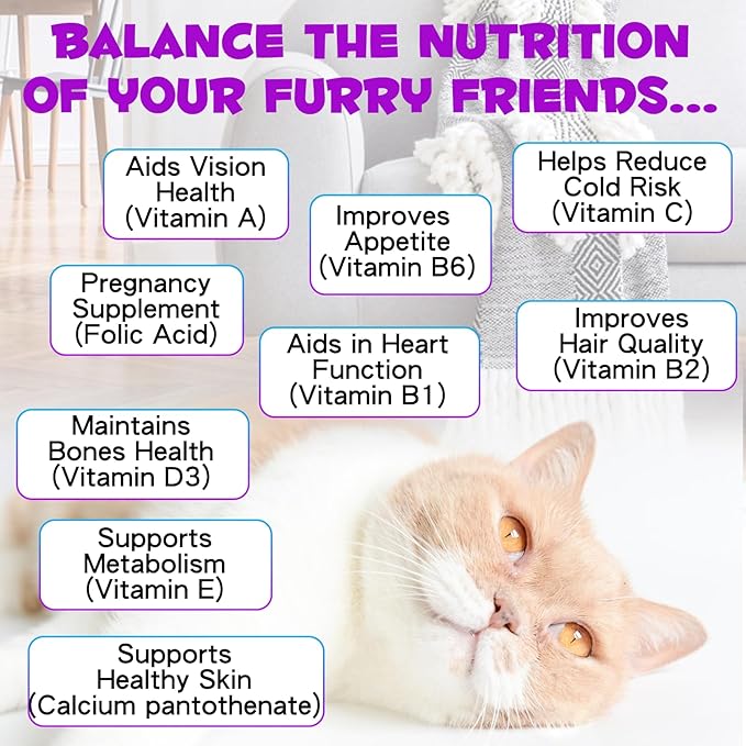 Cat Multivitamin,15 in 1 Cat Vitamins and Supplements, cat Vitamins for Indoor Cats, Liquid Drops for Heart Health, Bones, Joint, Skin & Coat, Immune System Support 60ml 2 fl.oz