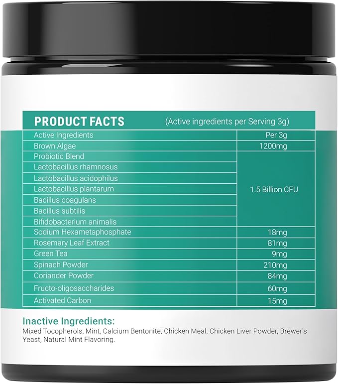 Dog Teeth Cleaning Powder - Dog Breath Freshener + Dental Care for Doggies & Cats + Tartar Remover for Teeth with Natural Ingredients + Probiotics Blend (Mint - 200g)