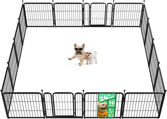 FXW Rollick Unleashed Dog Playpen for Indoor, Yard, RV Camping, 24 inch 16 Panels for Small and Puppy Dogs, Black│Patented