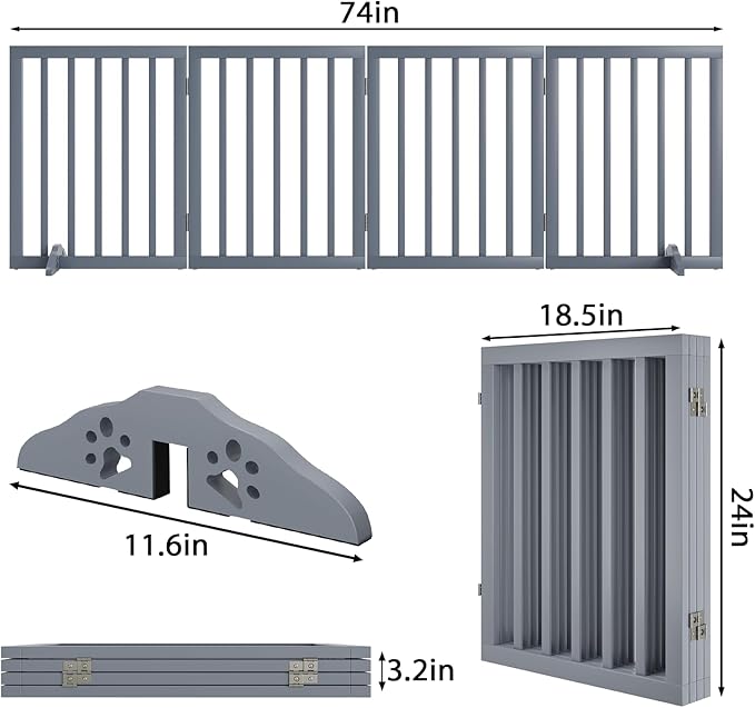 Dog Gates for Doorways 74-Inch Wide Freestanding Pet Gates for Dogs 24-inch Tall Dog Gates Indoor Stair House