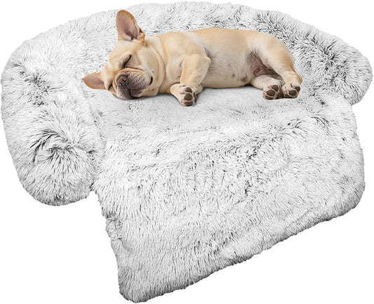 Calming Dog Bed Fluffy Plush Dog Mat for Furniture Protector with Removable Washable Cover for Large Medium Small Dogs and Cats (Small(35x31x5), Light Grey)