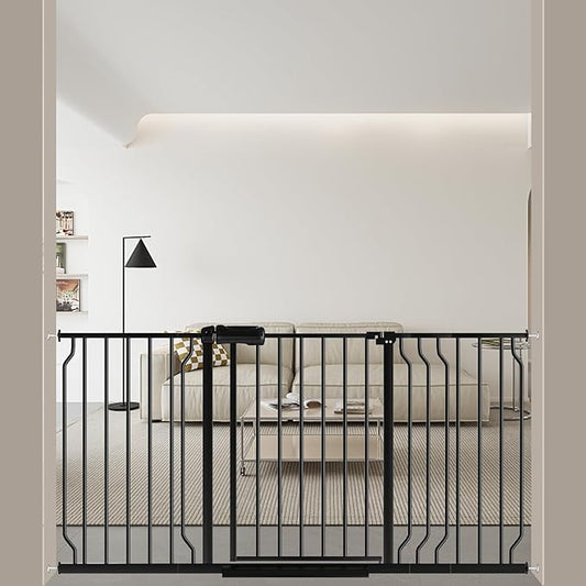 ALLAIBB Extra Wide Pressure Mounted Baby Gate Walk Through Child Kids Safety Toddler Tension Black Long Large Pet Dog Gates with Extension for doorways Kitchen (52.76-62.2"/134-158cm, Black)