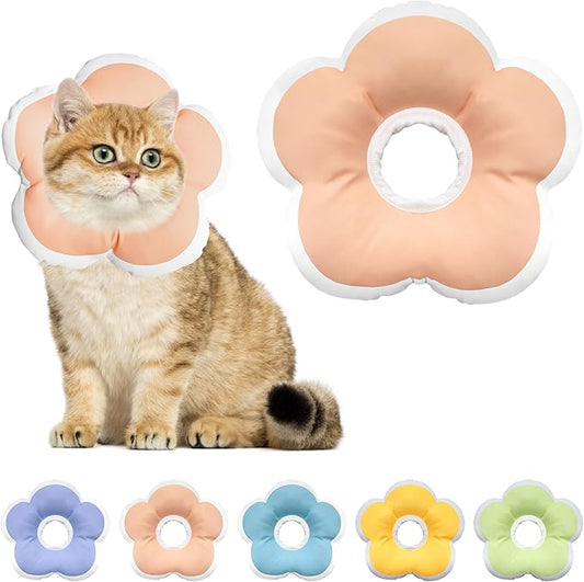 Cat Cone Collar Soft, Waterproof Cats Cones to Stop Licking After Surgery, Adjustable Soft Elizabeth Cats Collars for Wound Healing, Flower Shape Cat Recovery Collar (Pastel Orange, Small)