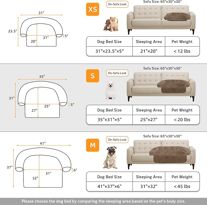 Calming Dog Bed Fluffy Plush Dog Mat for Furniture Protector with Removable Washable Cover for Large Medium Small Dogs and Cats (Small(35x31x5), Camel)