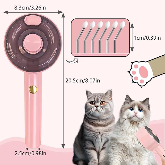 Cat Steam Brush For Shedding, Steamy Dog Grooming Brush With 2-Speed Spray, Blue Light And Release Button, Rechargeable Water Pet Hair Brushes Wet Self Cleaning Spa Comb