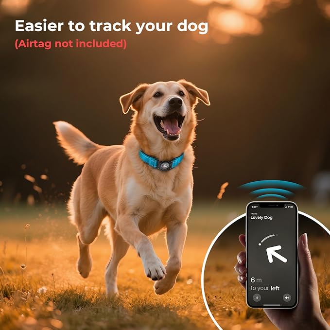 2025 Upgrade Airtag Dog Collar, Reflective Dog Collar with Airtag Holder, IP68 Waterproof| Metal Buckle| Ultra-Durable| Comfortable Padded, GPS Dog Collars for Medium Large Dogs (Blue,L)