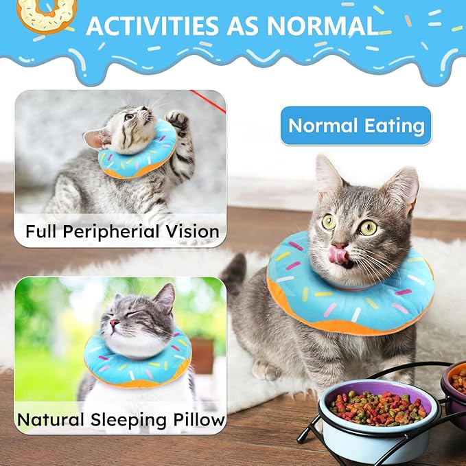Cat Cone Collar Soft, Cat Recovery Collar for Wound Healing Cute Cat Donut Adjustable Cat Cones to Stop Licking Comfortable Lightweight Neck Elizabethan Collars for Cats Kittens After Surgery