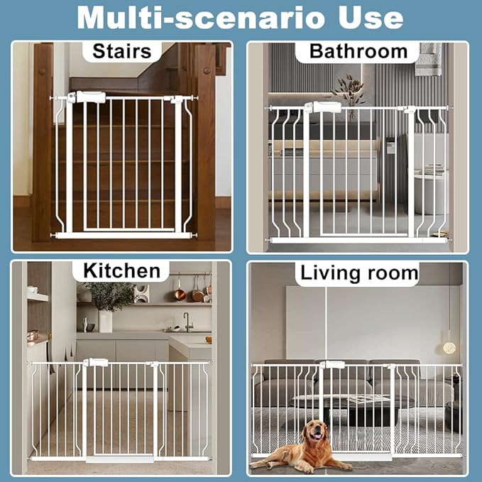Extra Wide Baby Gates 48-53 Inch Child Dog Pet Gate Indoor Adjustable Safety Child Gates for House Doorway Stairs Banister Walk Through Doggie White