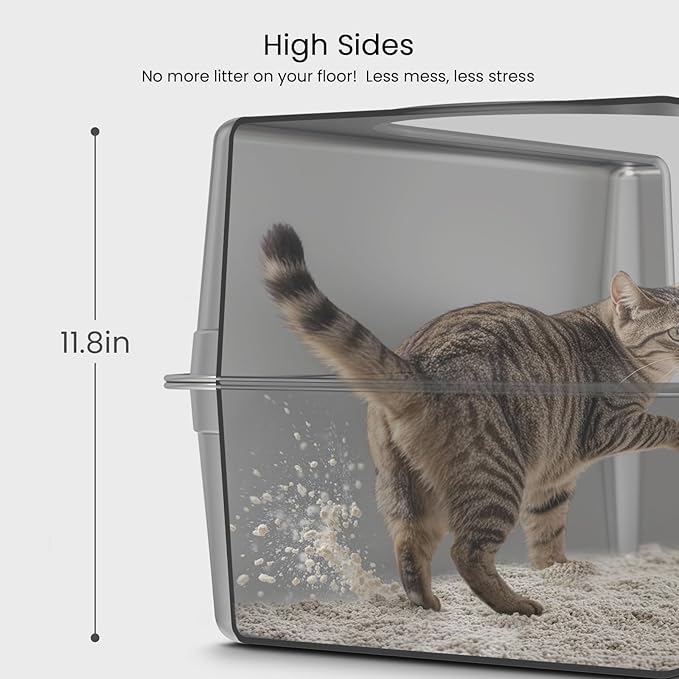 Enclosed Stainless Steel Cat Litter Box with Lid, Oversize Metal Litter Box for Multi Cats, Extra XXL Cat Toilet with High Side, Non-Stick, Anti-Leakage, Odorless, with Cat Litter Mat & Litter Scoop