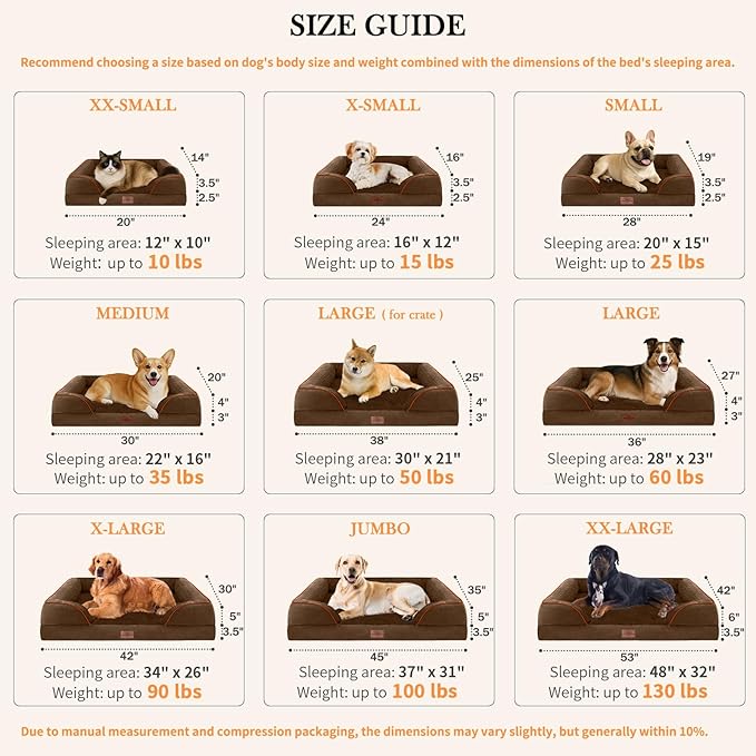 Comfort Expression XXL Orthopedic Dog Beds Waterproof, Orthopedic Foam Dogs Beds for Extra Large Dogs, Washable Dog Sofa Bed with Removable Cover & Non-Slip Bottom(XX-Large,Chocolate Brown)