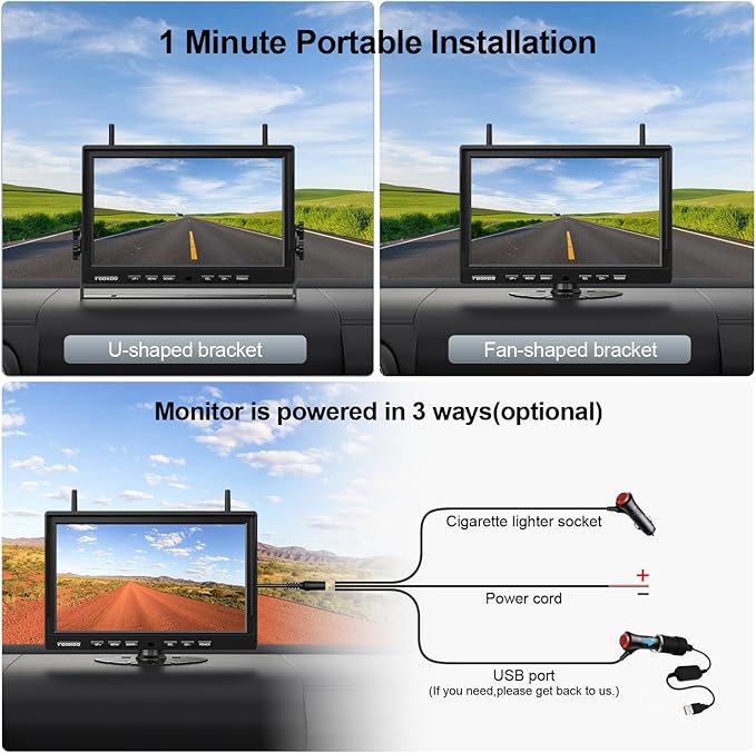 Fookoo 1080P 10" Magnetic Wireless Backup Camera 10" HD Split Screen Monitor,Rechargeable 2 Side View 2 Rear View Cameras,Low Consumption 1-Min DIY Install No Drilling for RV Trailer Truck DCX104