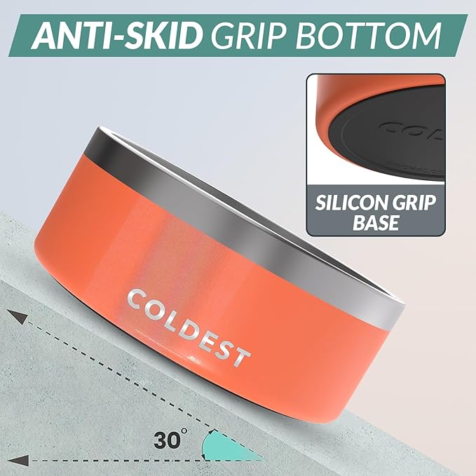 Coldest Dog Bowl - Anti Rust Metal, Non Slip, 3 Layers Insulated Stainless Steel Dog Bowls - Spill Proof & Heavy Duty - Water Bowl for Dogs, Cats & Pets, Dish Washer Safe (100 oz, Candy Red Glitter)