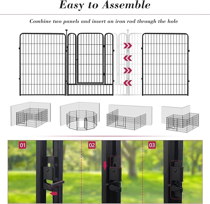 Dog Playpen Outdoor 40 inch 16 Panels Indoor Dog Pen for Large/Medium/Small Dogs Rustproof Metal Dog Fence Outdoor for Yard, Puppy Playpen with Door Portable Pet Fence for RV Camping Yard