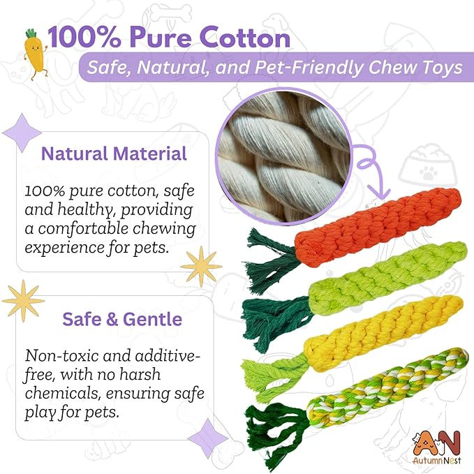 4PCS Mixed Color Woven Pet Chew Set (Yellow, Green, Orange, Rainbow), Dog Chew Toys, Cat Teething Toys, Durable & Safe Interactive Pet Toys