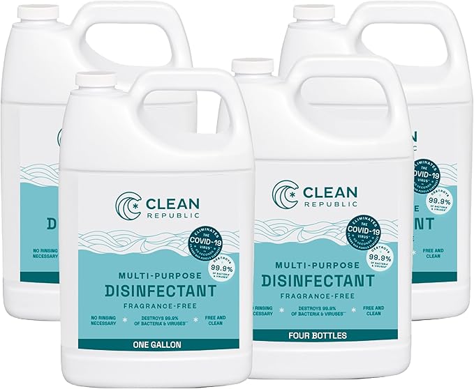 Clean Republic Multi-Purpose Disinfectant Cleaner, 1 Gallon Bottle, 4-Pack