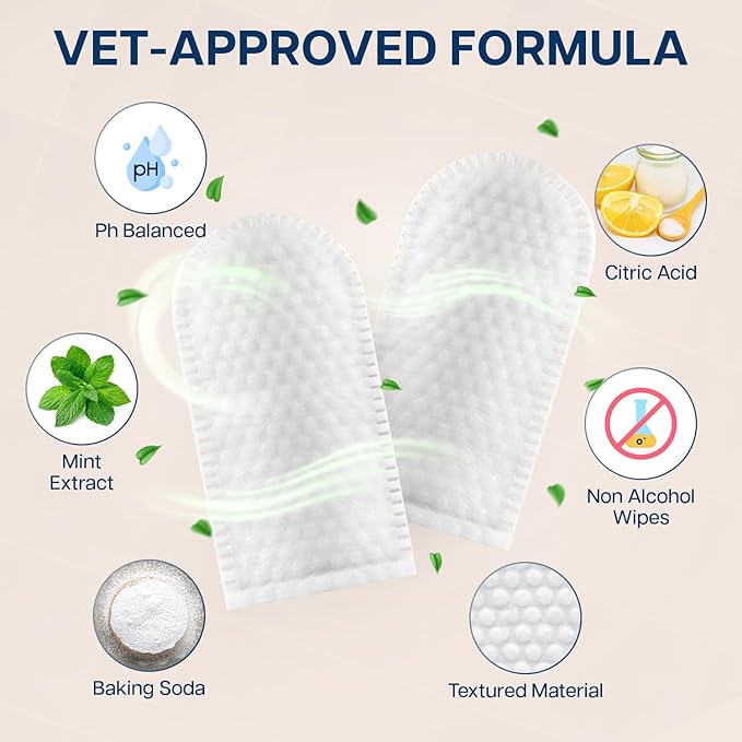 Dog Teeth Cleaning Wipes - 100 Value Pack - Fresh Mint Dog Dental Wipes, Vet Formulated Pet Teeth Cleaning Finger Wipes for Dogs & Cats – Effective Dog Teeth Cleaning, Plaque & Tartar Solution