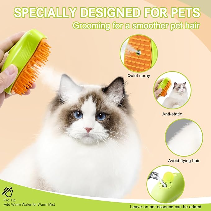 Dog Brush for Shedding Short Long Haired Cats, 5 in 1 Pet Grooming Kit for Small Medium & Large Animals. Removes Loose Fur, Mats, Tangled. Easy Cleaning. Undercoat Rake + Steam Brush Included