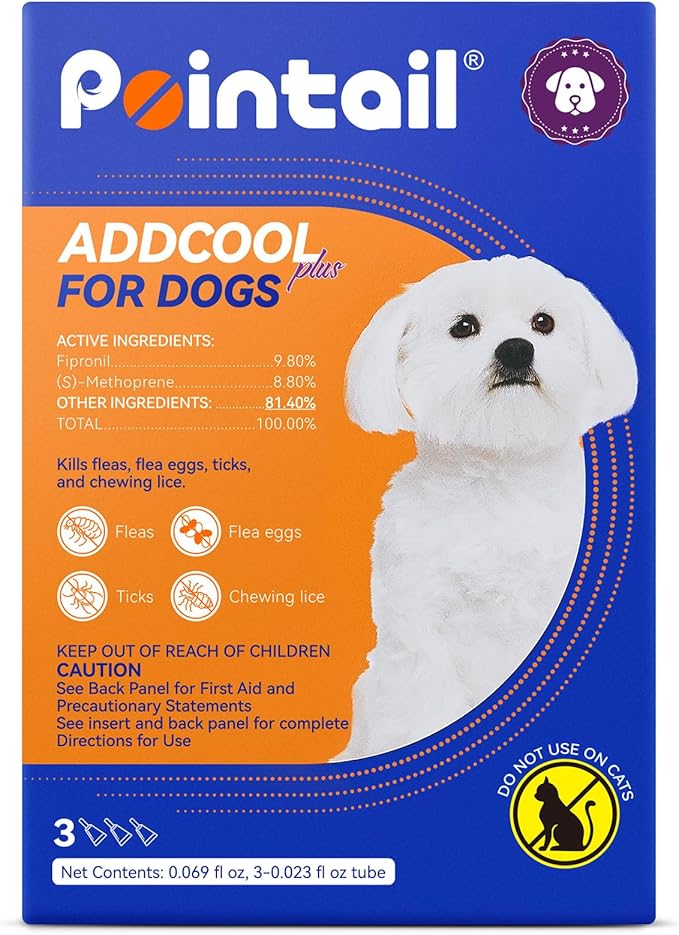 Flea and Tick Prevention for Dogs, Addcool Dog Flea and Tick Treatment, Flea & Tick Control Topical Drops, 3 Doses, Vet-Recommended(5-22 lbs)