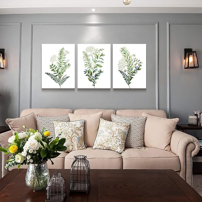 Canvas Wall Art For Living Room Large Size Wall Decorations For Kitchen Office Wall Decor Framed Canvas Print Poster Wall Painting Bedroom Green Leaves Wall Pictures Home Decor 20"X 28" 3 Piece