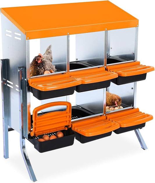 Chicken Nesting Box, 6 Hole 2 Layer Hen Nest Boxes with Legs, Roll Away Eggs Laying Boxes,Cleanable Pull Out Hen Roosting Boxes