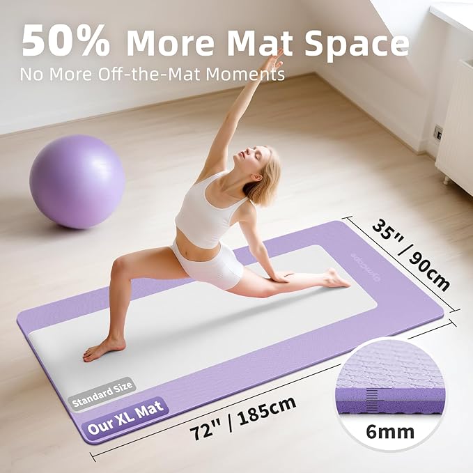 Extra Large Yoga Mat - 72"x35", 72"x48", 78"x57" - Wide TPE Exercise Mat for Home, Stretching, Couples & Family Workouts - 6-12mm Thick, Non-Slip & Waterproof - with Carry Bag and Straps
