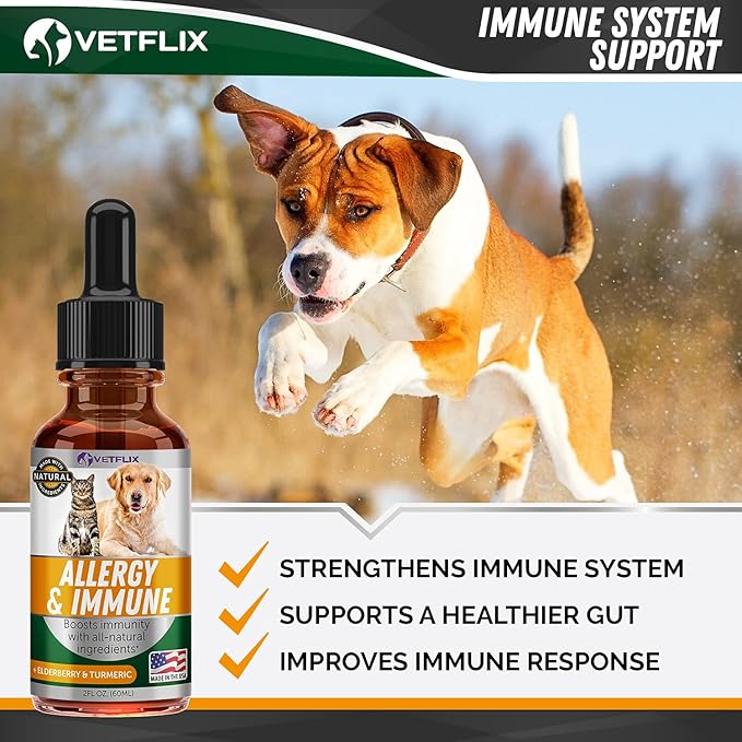 Allergy Immune Anti Itch & Hot Spots - Made in USA Natural Pet Supplement for Cat & Dog Allergy Relief with Turmeric & Milk Thistle -Seasonal Allergies Digestive Treatment for Dogs & Cats - 2 Fl Oz