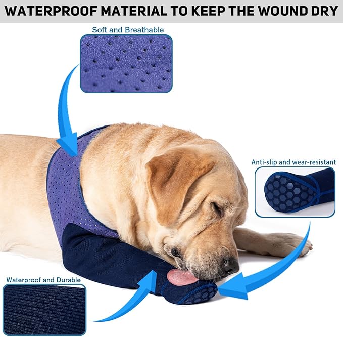 COODEO Dog Socks to Prevent Licking Paws, Healing Boots & Paw Protectors with Non-Slip Bottoms for Wound Protection, Waterproof Sleeve Shoes for Licking（Purple，3XL_Left