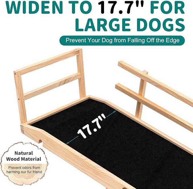 Dog Ramp for Bed, Adjustable Pet Ramps for Dog to Get on Bed, Non-Slip Rubber Surface - Folding Wooden Dog Ramp for Small/Large/Old Dogs, Adjustable up to 31 inch High Beds, Safety Railings
