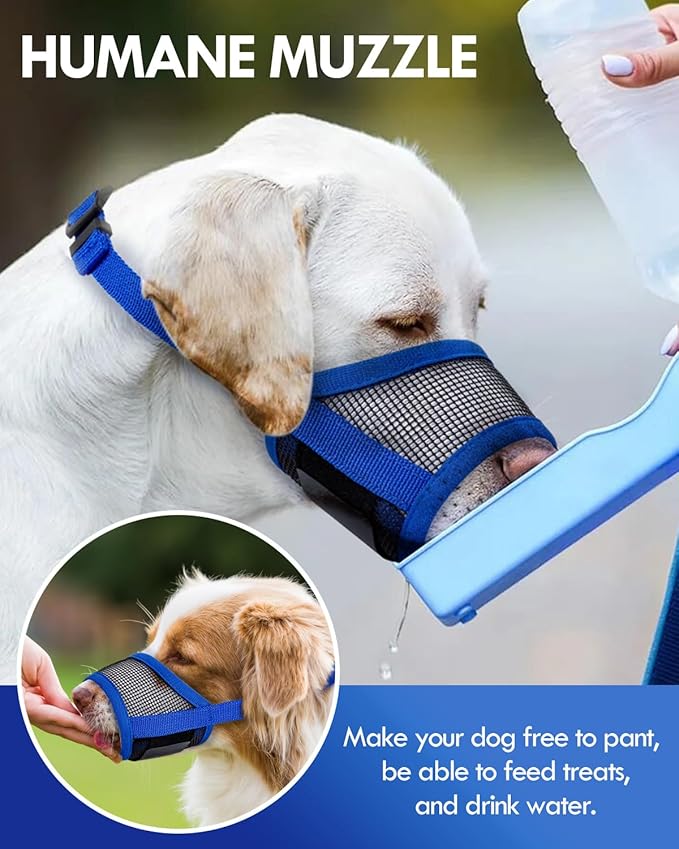 Dog Muzzle, Soft Air Mesh Muzzle for Small Medium Large Dogs Anti Biting Barking Chewing, Breathable Drinkable Adjustable Loop Pets Muzzle for German Shepherd Husky Labrador Retriever (Blue,L)