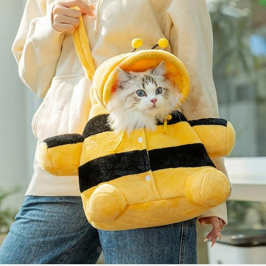 Cat Puppy Costume Winter Warm Outing Backpack Cute Bear Bee Design Anti-Escape Bag for Kitten Cat Small Dog (bee,Large)