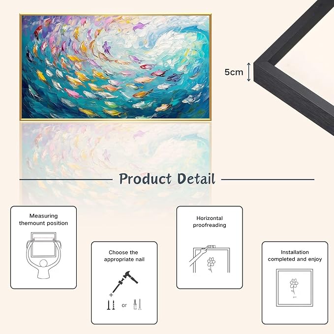 Fish Canvas Wall Art, Abstract School of Fish Canvas Wall Art, School of Fish Painting Canvas, School of Fish Wall Art, Fish Wall Decor, Fish Pictures Wall Decor, Bedroom Canvas Wall Decor (Gold Framed, 69"x39" | 174x98cm)