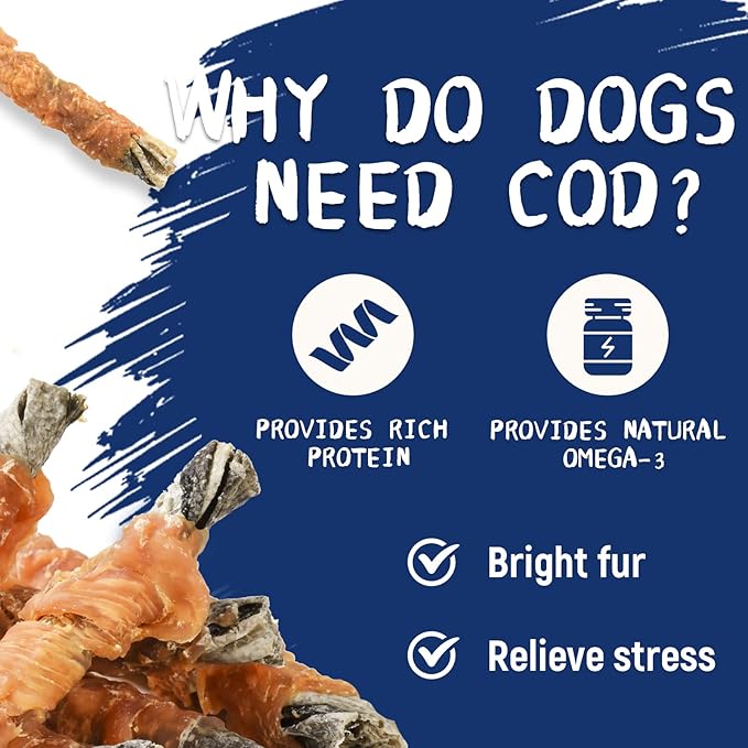 Dog Treat Chicken Wrapped Cod Skins, Fish Chews Rolls for Medium Dogs, Healthy, Rawhide-Free, 12.5 oz